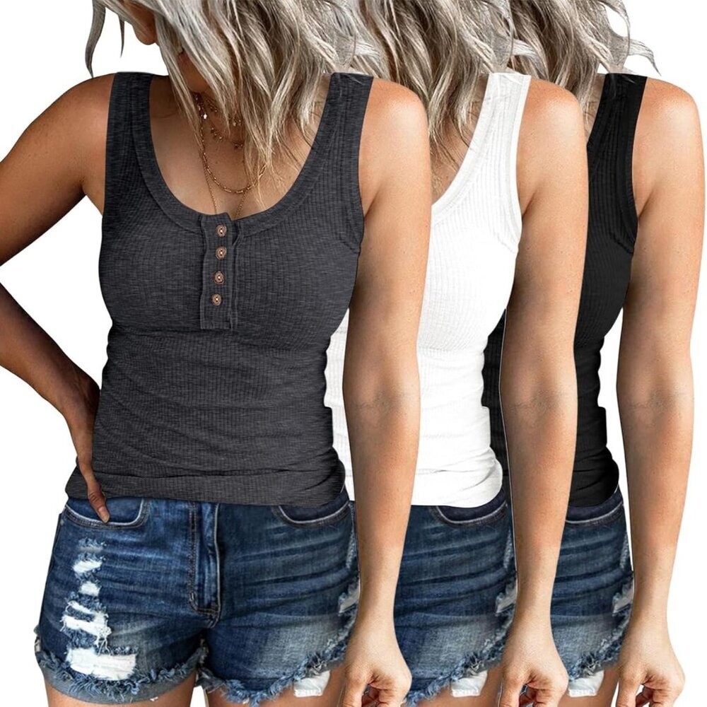 Women Tank Tops Ribbed Summer Sleeveless Basic Cami Top Slim Fit